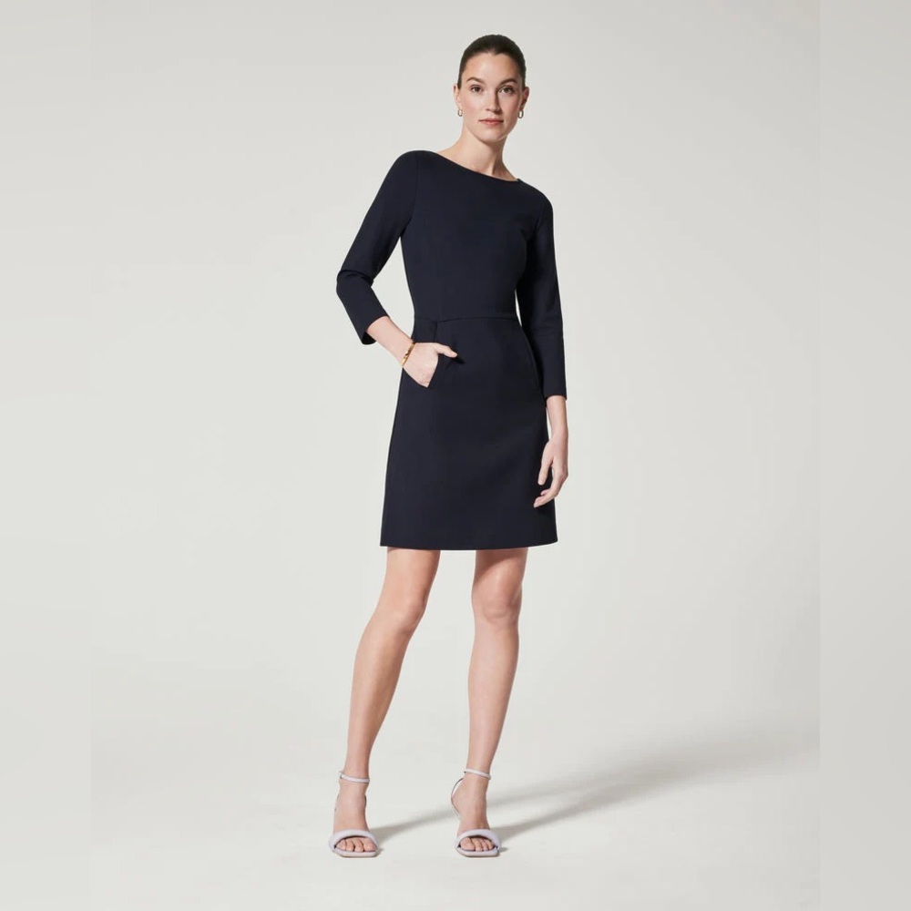 NWOT SPANX perfect 3/4 a-line dress, classic navy, size L